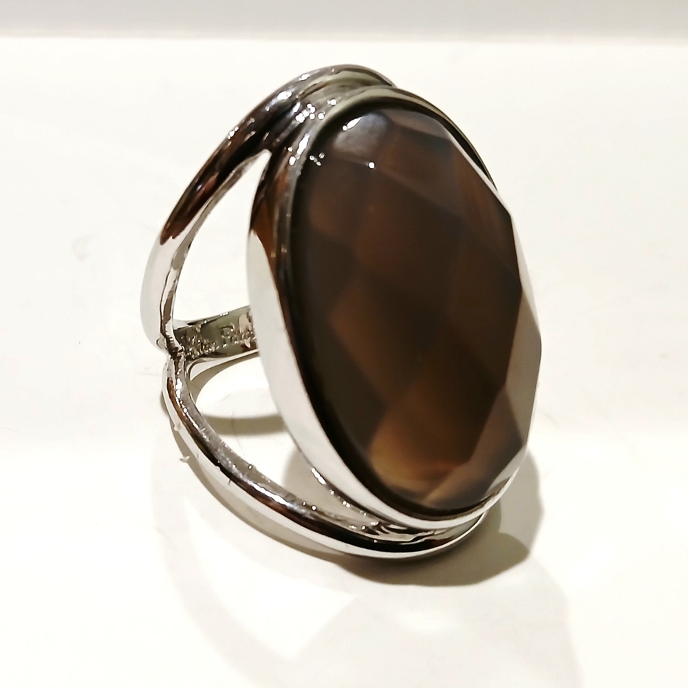 Vintage 1980s Kiam Family Smoky Quartz Silvertone Women's Ring